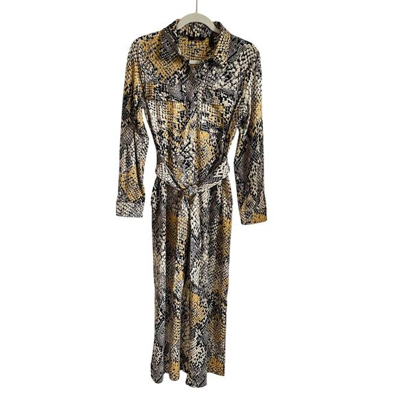 G.I.L.I. Dresses & Skirts - G.I.L.I. Maxi Dress Size Small Belted Shirtdress Pockets Stretch Snakeskin Print